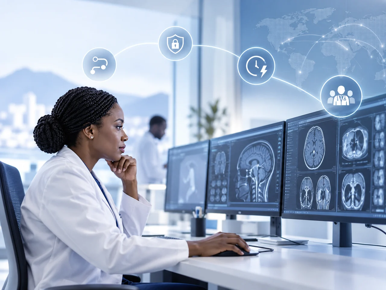 Illustration de l’expertise radiologique connectée, de la sécurité et du réseau médical
